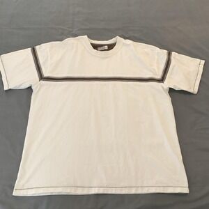 XG Shirt Mens XL White Striped Contrast Trim‎ Tee T-Shirt Tagless Crew Neck